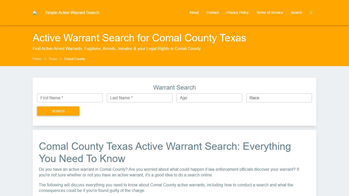 Active Warrant Search in Comal County Texas - Outstanding Warrants