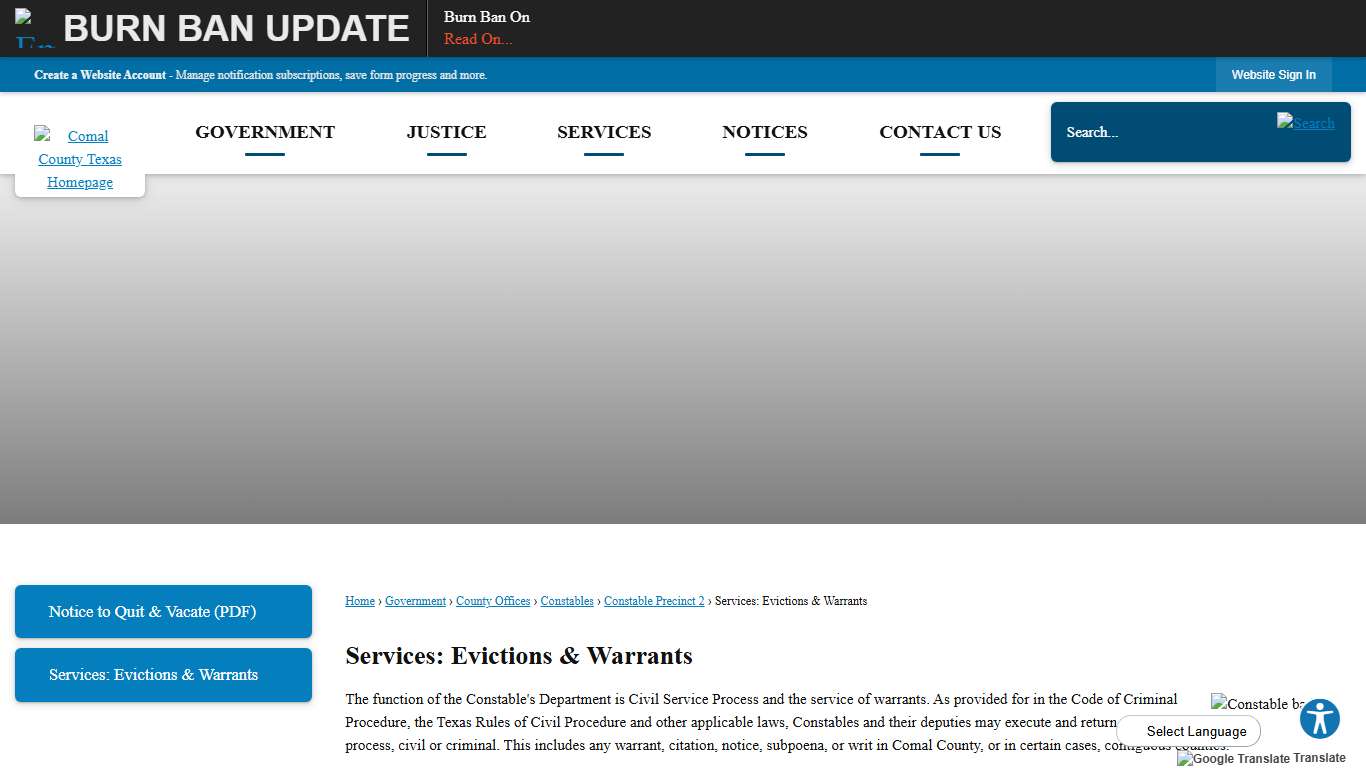 Services: Evictions & Warrants | Comal County, TX