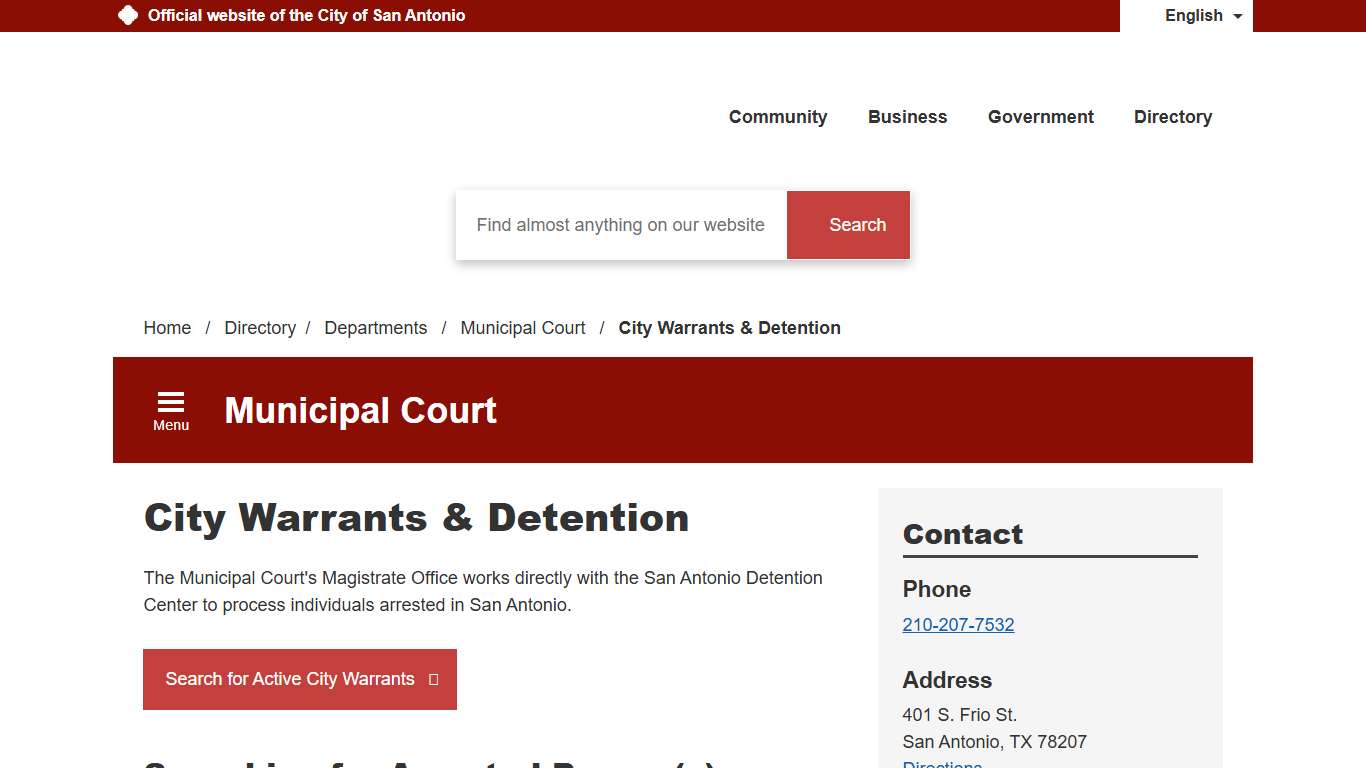 City Warrants & Detention - City of San Antonio